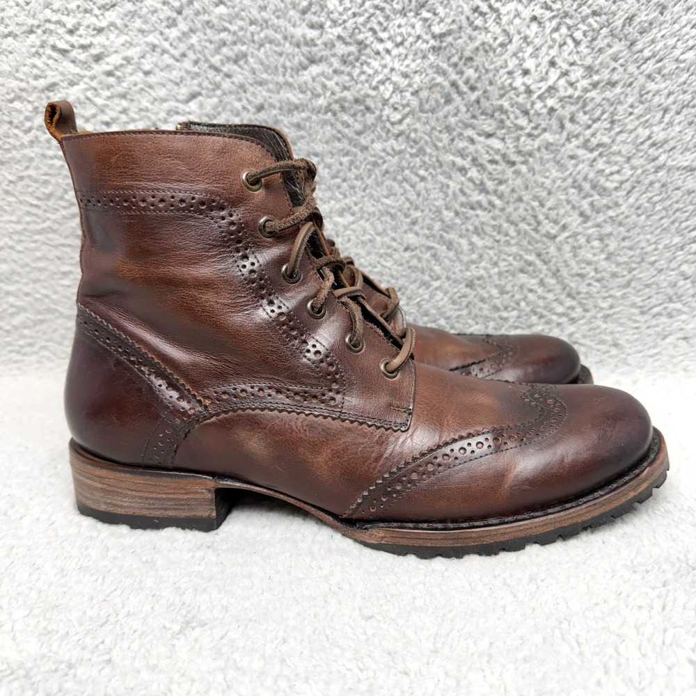 Freebird By Steven Bradford Mens Size 9 Wingtip Combat Boots Brown Leather Zip